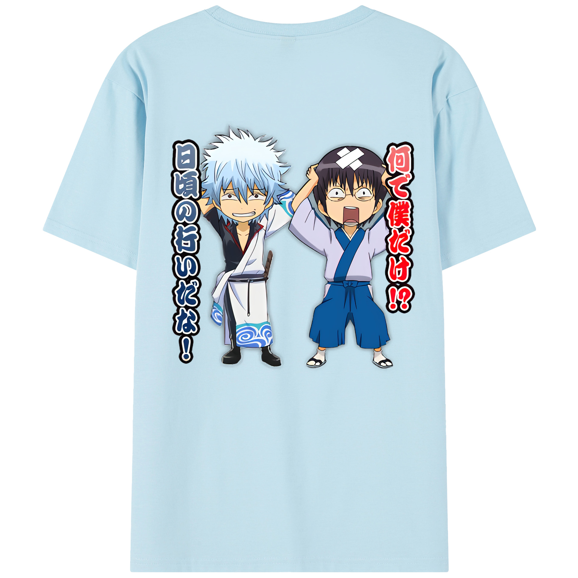 （画像用） ぎんたま 坂田銀時（さかたぎんとき） 神楽 志村新八（しむら しんぱち） GINTAMA Sakata Gintoki Kagura Shimura Shinpachi 綿100％半袖Tシャツ（背面プリント）